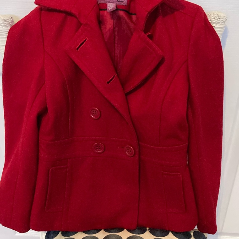 Red pea coat